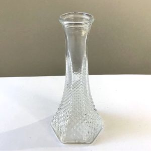 Vintage E.O. Brody Bud Vase 6” Clear Pressed Glass Diamond-Point Hobnail #175